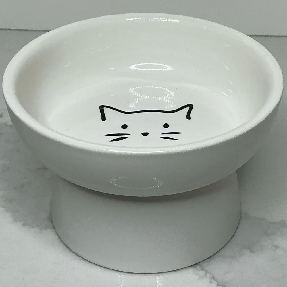Elevated Cat Food Bowl Small Ceramic Raised and Tilted Water Bowl Paws New